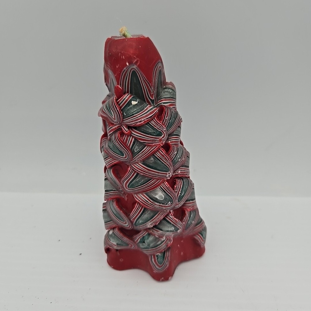 Vintage 80's Jasco holiday Art Christmas Tree Carved Ribbon Style Candle 5"